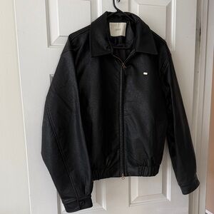 MUSINSA LAFUDGE Buffed Leather Classic Oversized Blouson Bomber Jacket in Black